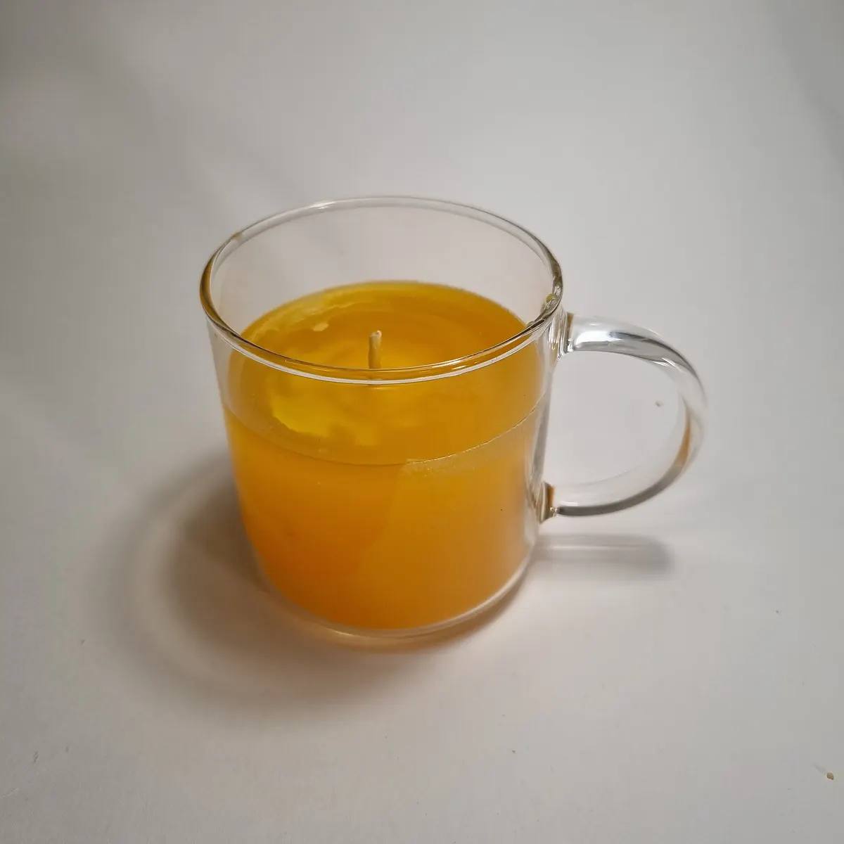 Wachsfresser Teeglas mit Henkel 8 cm Farbe Orange Flamme im Glas